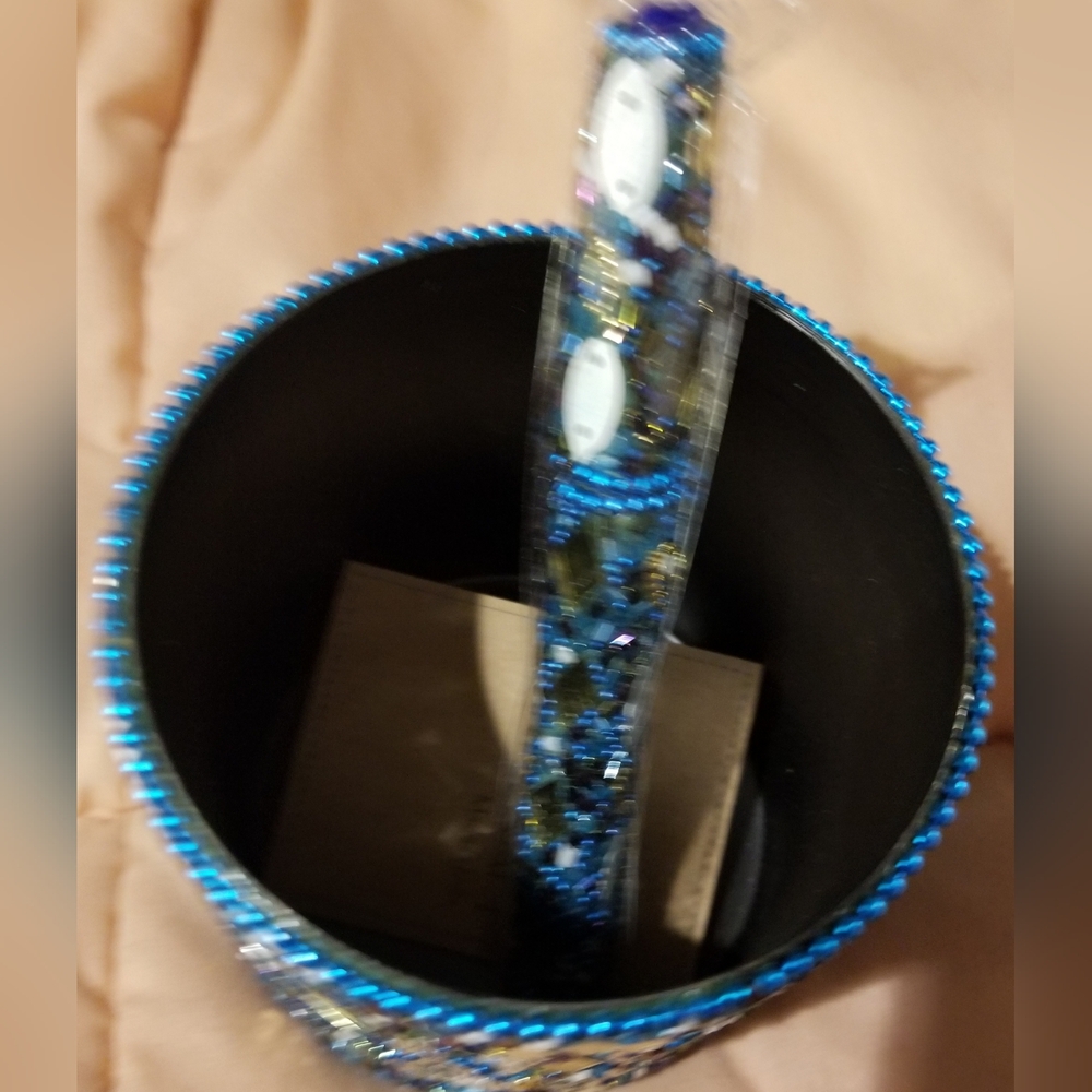 New Blue Beaded Pen Holder with Pen